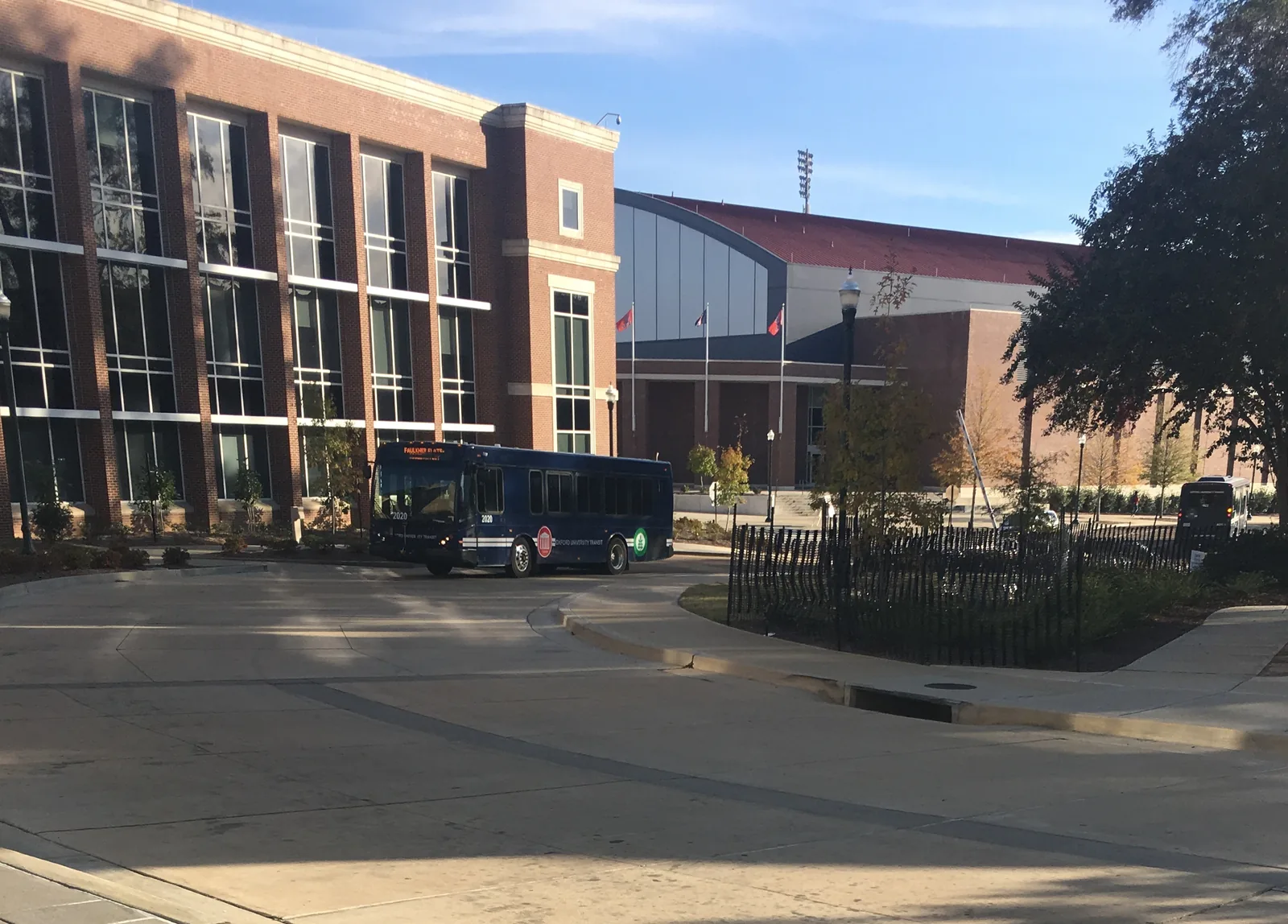 An Oxford-University Transit bus pulls into the Kennon Observatory stop at the University of Mississippi.