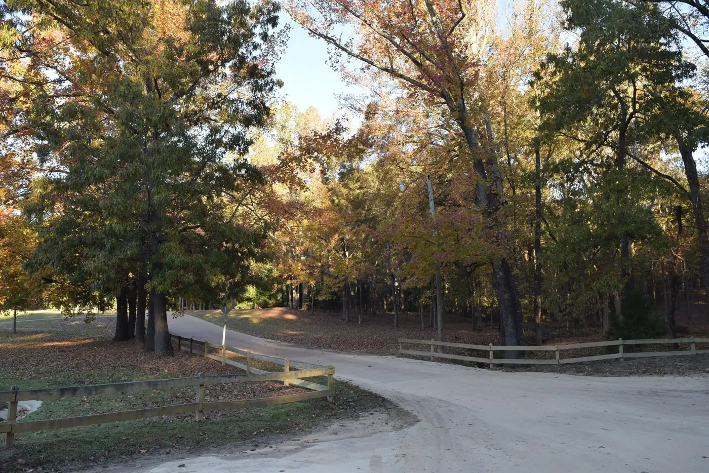 The entrance road and fenced lawn at Avent Park in Oxford.