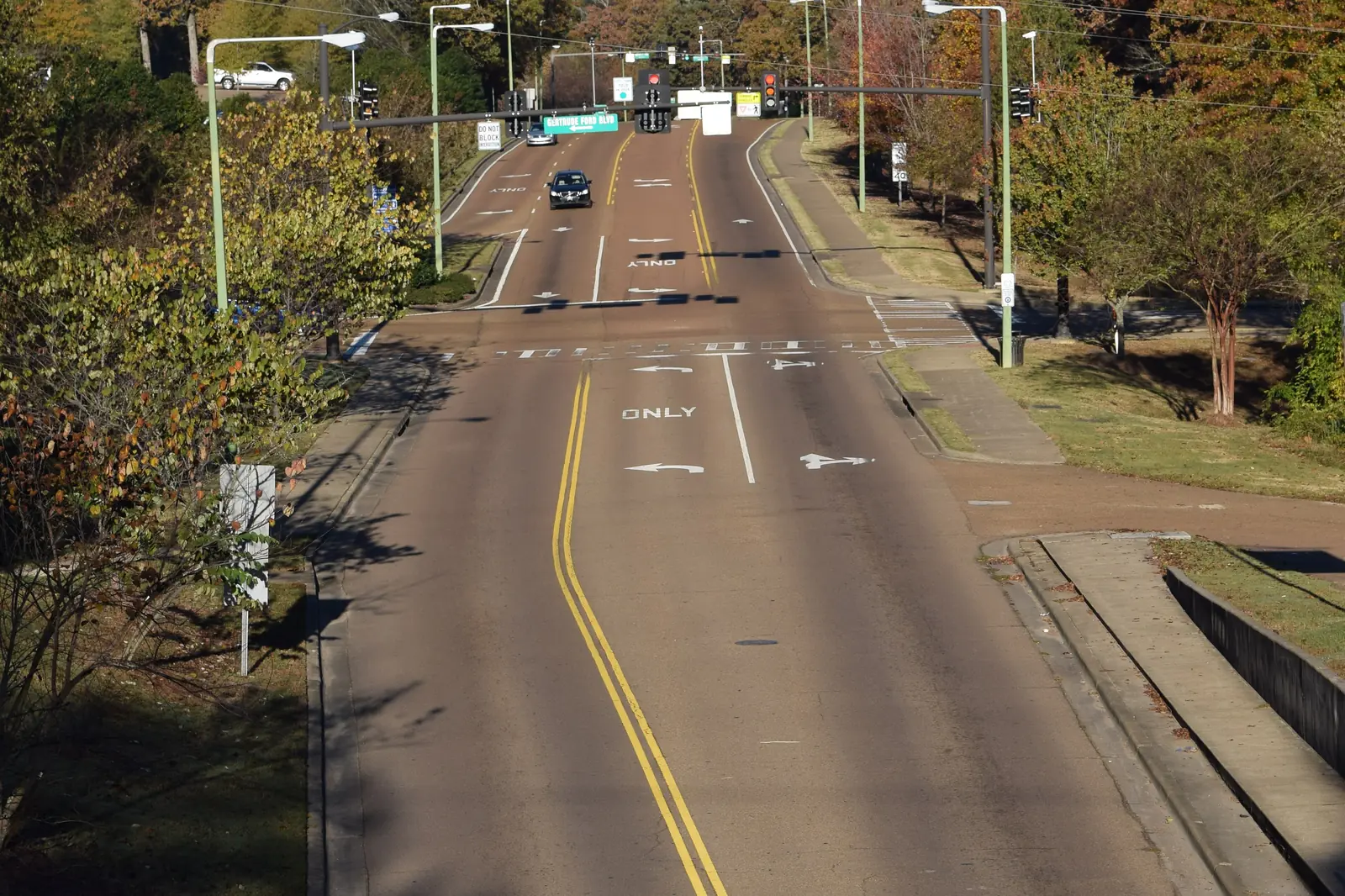 Jackson Avenue in Oxford, looking west from the pedestrian bridge on the Oxford Depot Trail.