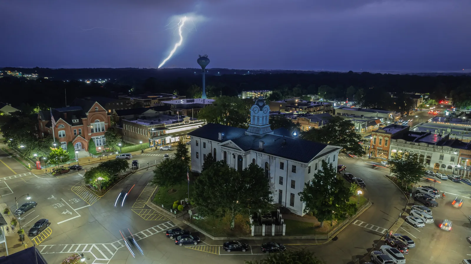 Lightning flashes over Oxford as a storm passes.
